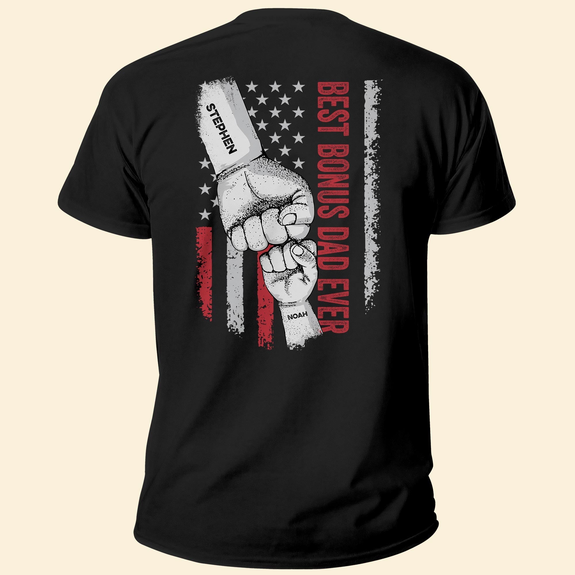 Best Bonus Dad Ever - Personalized Back PrintedOne Size Shirt - Image 2