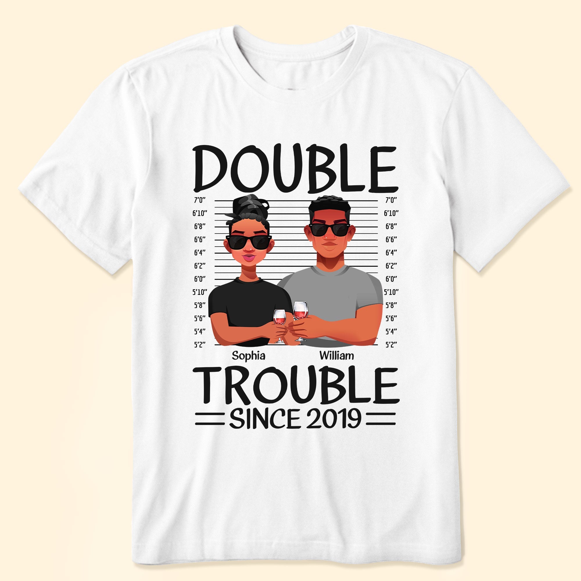 Couples Double Trouble Since - Personalized Matching Couple Shirts - Image 2
