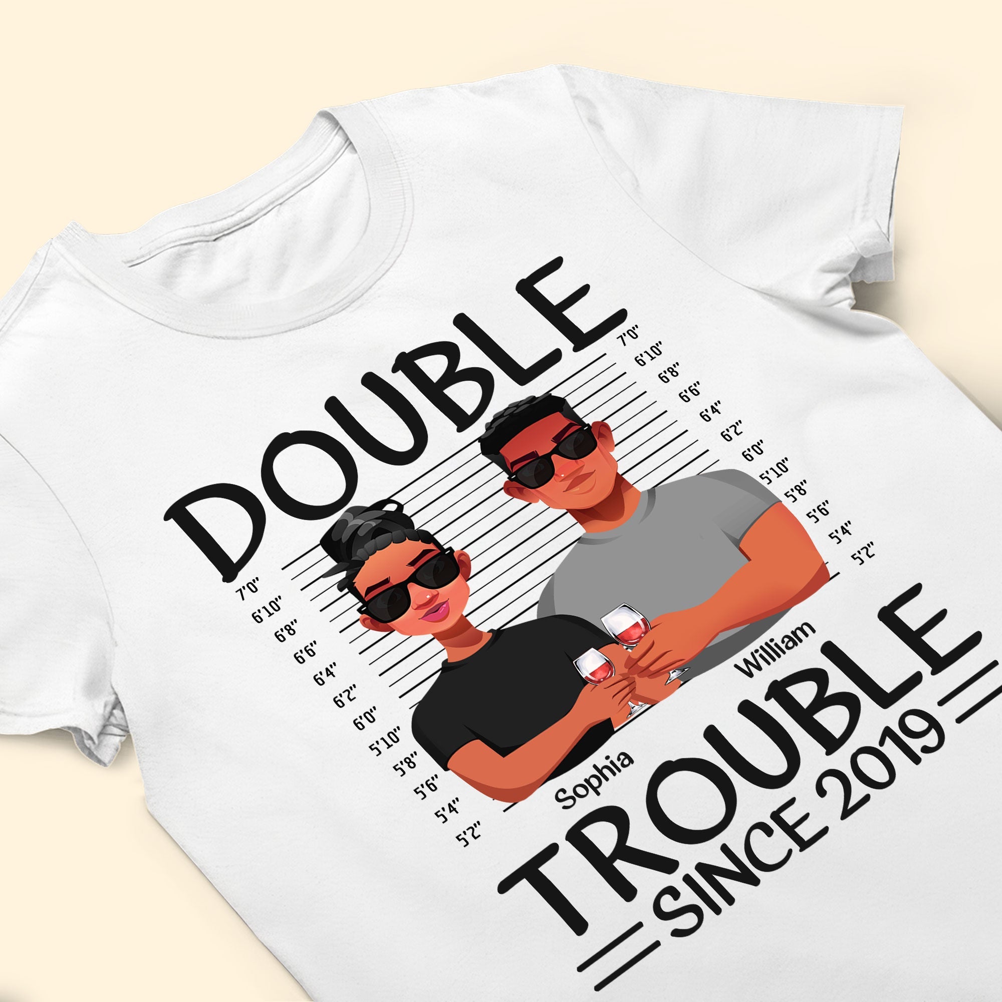 Couples Double Trouble Since - Personalized Matching Couple Shirts - Image 4