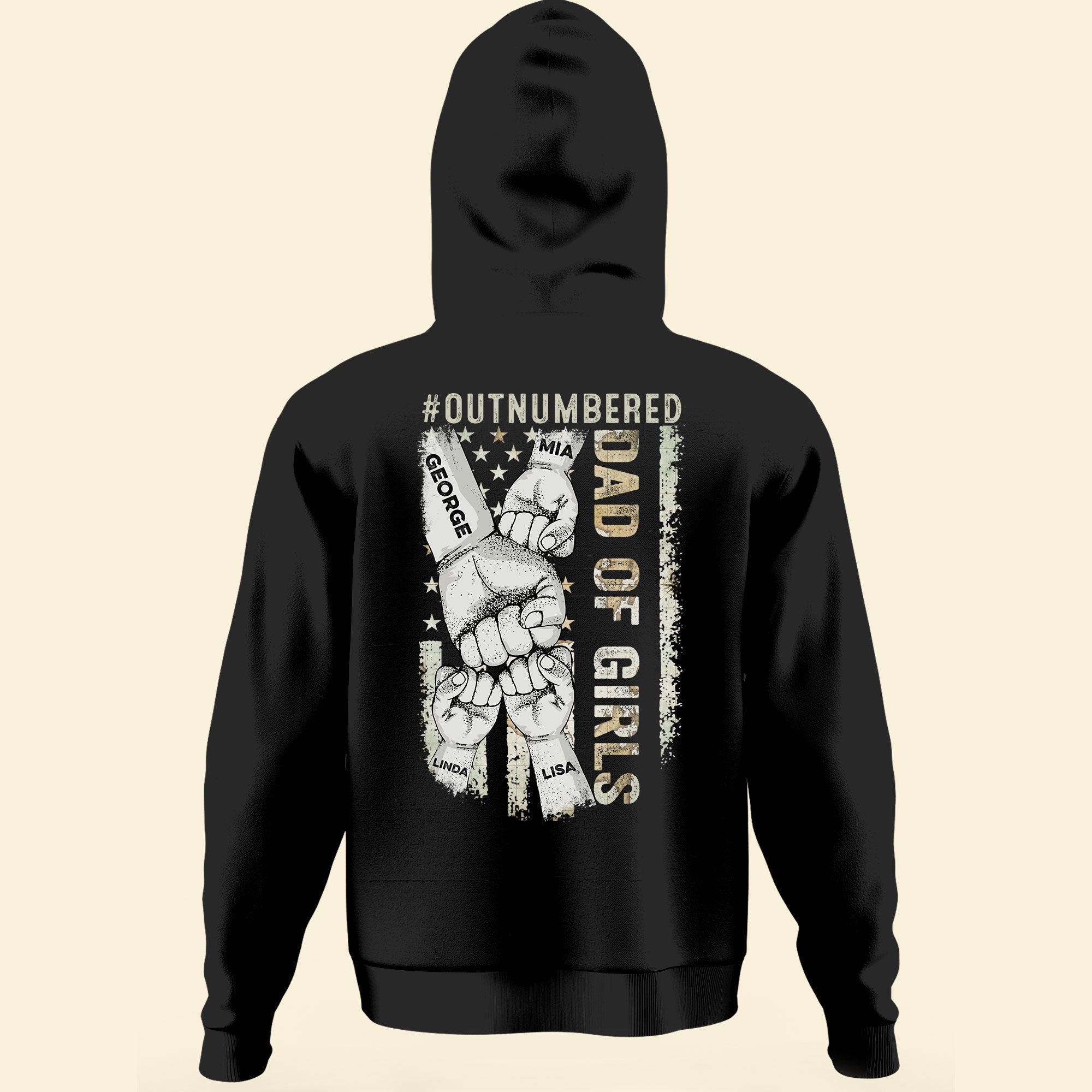 Dad Of Girls #Outnumbered - Personalized Back PrintedOne Size Shirt - Image 3