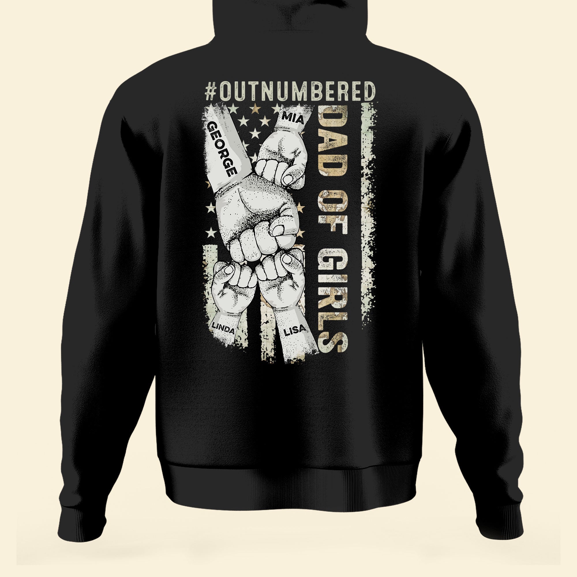 Dad Of Girls #Outnumbered - Personalized Back PrintedOne Size Shirt - Image 4