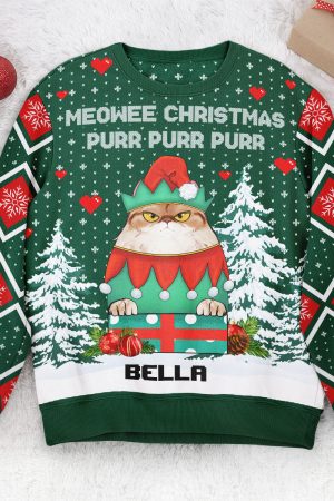 Meowee Christmas Purr Purr Purr - Personalized Ugly Christmas Sweater