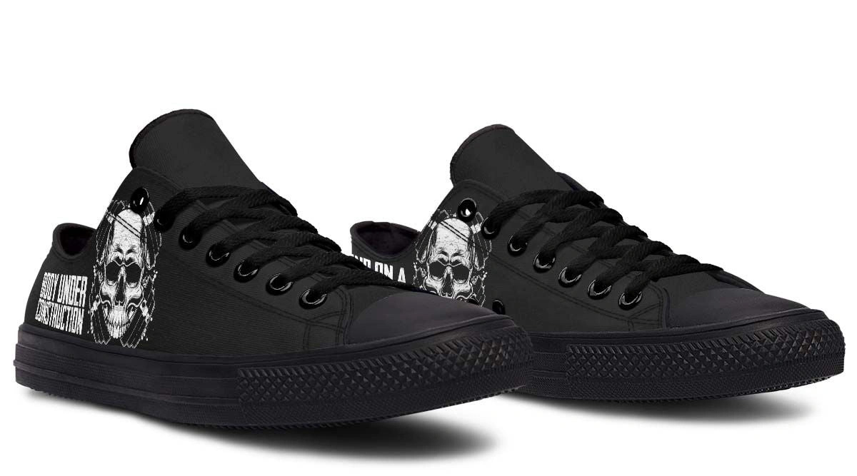 Mind On The Mission Skull Black Low-Top Sneakers - Tactical Edgy Style - Image 4