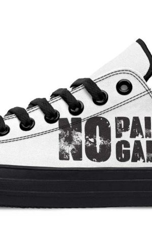 No Pain No Gain White & Black Lowtop Motivational Sneakers