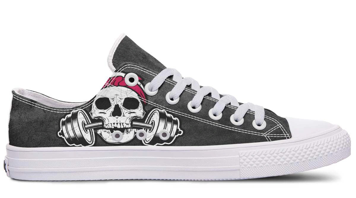 Pink Ribbon Lady Skull Lowtop Fashion Sneakers - Image 3