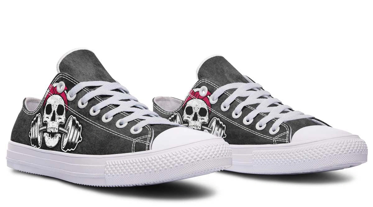 Pink Ribbon Lady Skull Lowtop Fashion Sneakers - Image 4
