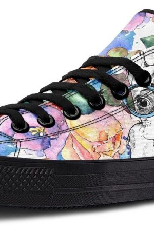 Quirky Dog in Glasses & Floral Low Top Sneakers