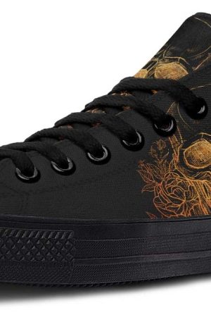 Gold Foil Skull Sneakers - Luxury Black Low Top Streetwear