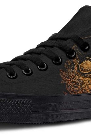 Minimalist Gold Foil Skull Sneakers - Black Low Top (No Label)